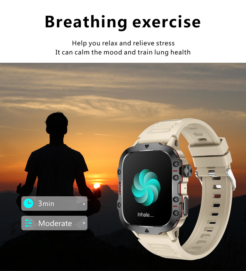 Xiaomi-reloj inteligente militar para hombre, nuevo, IP68, resistente al agua hasta 5 atm, para deportes al aire libre, monitor de salud, llamadas Bluetooth de 1,96"