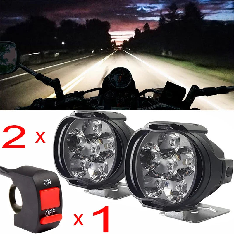 2 faros delanteros LED para motocicleta de 12 V, luces LED de alto brillo, lámpara para motocicleta, focos auxiliares LED delanteros externos