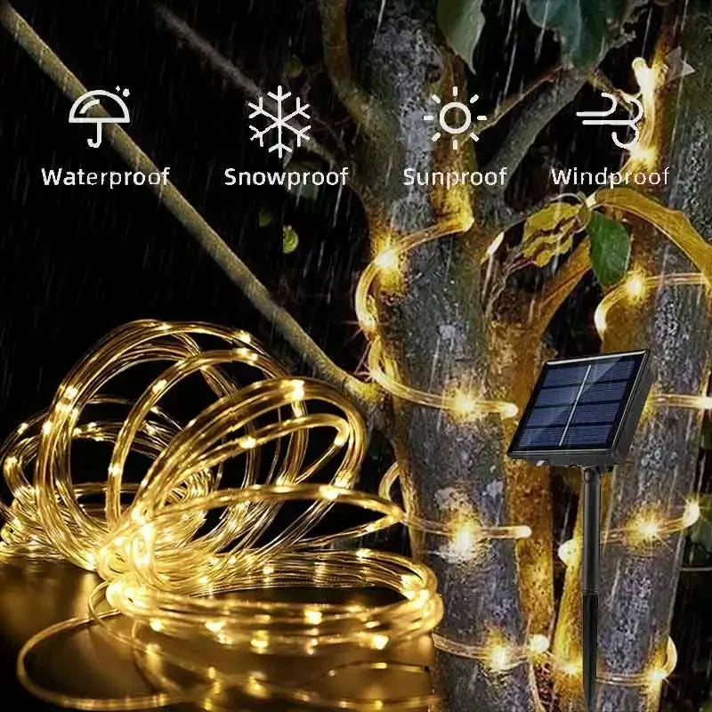 300Led Outdoor Solar Tube Rope Led Fairy Light Garden Christmas Decoration Xmas Wedding Garland Waterproof String Light Strip