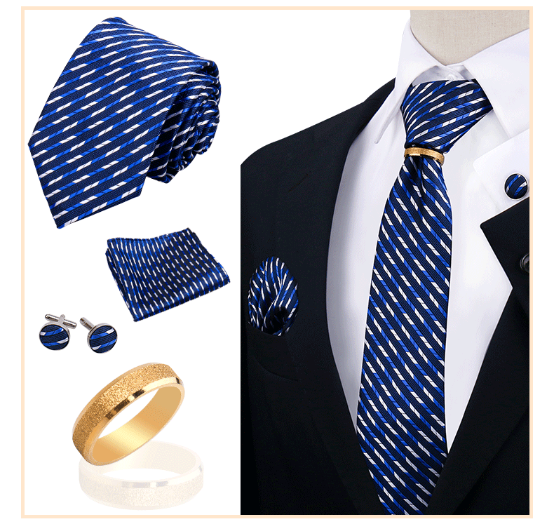 Corbatas para hombre con juego de broches y anillos, diseño de marca, corbatas, pañuelos, gemelos, regalos para bodas y fiestas, accesorios para hombre