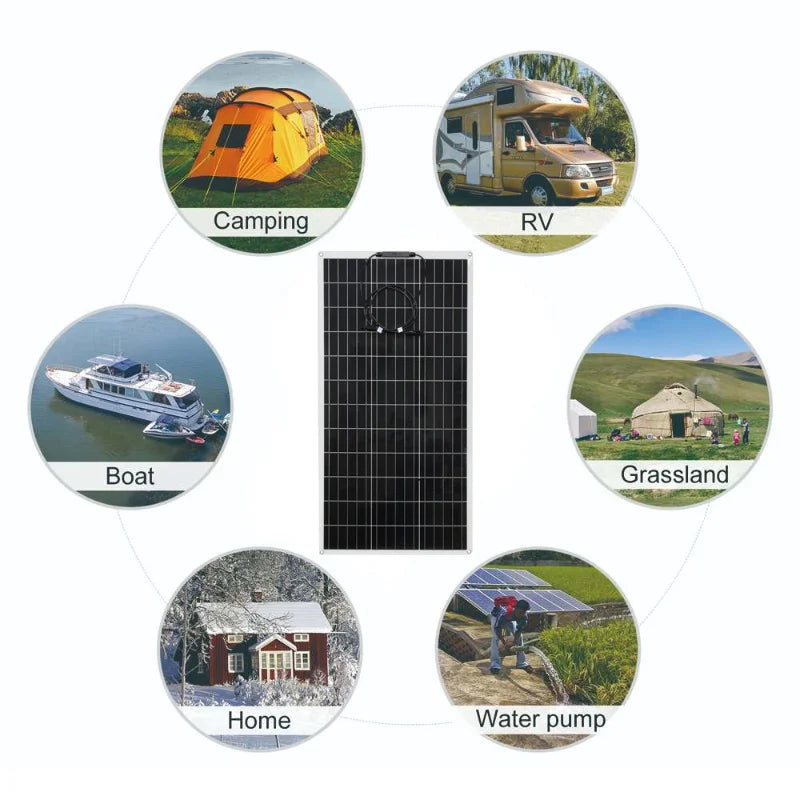 Panel solar flexible de 600 W y 300 W para kit de cargador de batería de celda solar de 12 V, sistema fotovoltaico para automóviles, barcos, autocaravanas y furgonetas