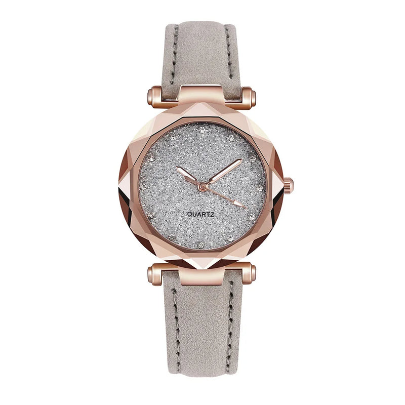 Round Face Rhinestone Star Sky Silver Pink Women for Watch Leisure Fashion Trend Frosted Belt Vintage Black Quartz Wristwatch