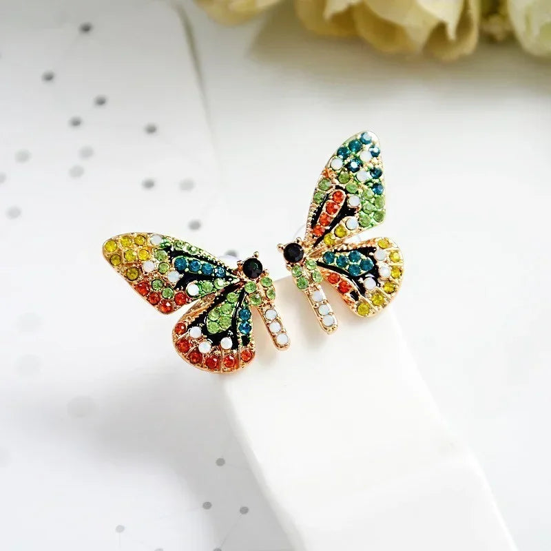 Delysia King Colorful Crystal Butterfly Ear Stud Women Trendy Dream Elegant Temperament Earrings Studs