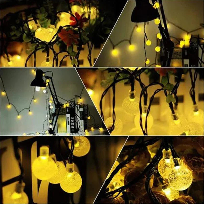 Guirnalda de luces solares para exteriores, guirnalda de luces de cristal para Navidad, 8 modos, resistente al agua, para patio, decoración de fiestas en el jardín