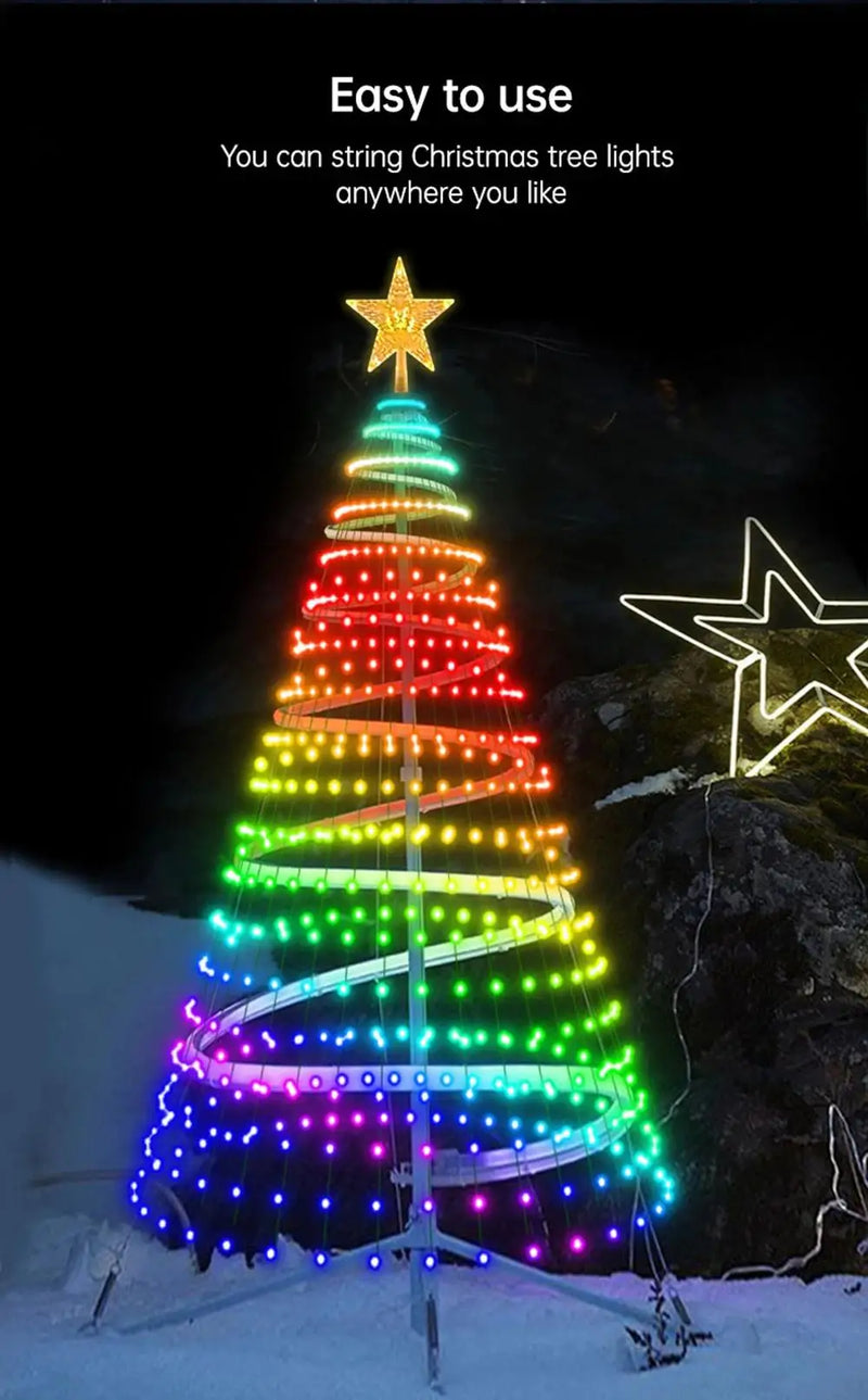 Smart RGB LED Christmas Tree Lights Fairy LED Star Strings Waterfall APP Bluetooth Yard Holiday Music Rhythm Lights RGB LED Xmas