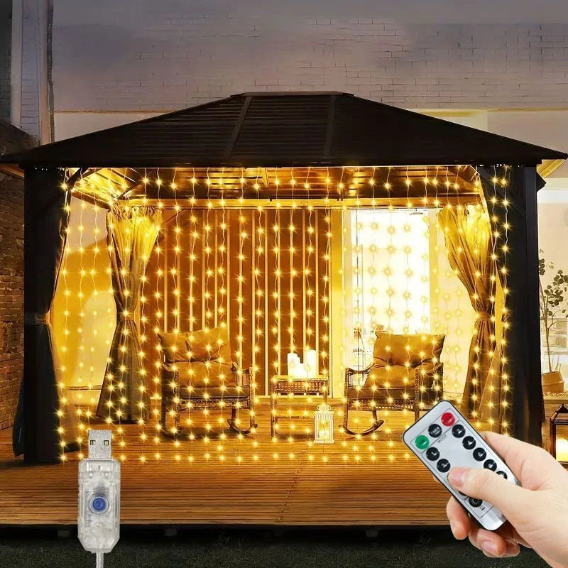 1 Pack LED Curtain Lights with USB 8 Modes Remote Control,for Wedding,Home,Party,Window,Wall,Halloween and Christmas Decorations