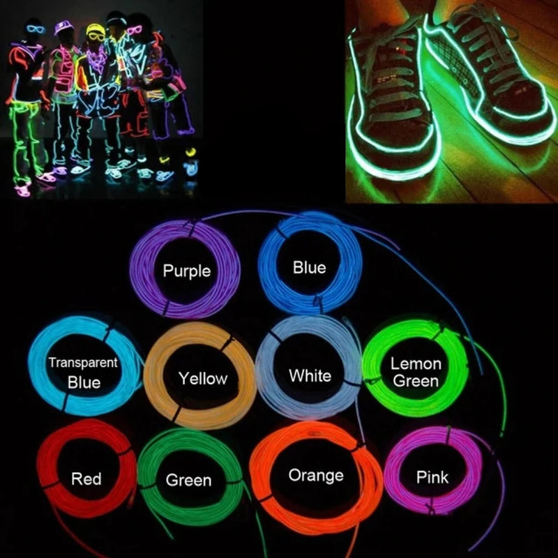 Flexible Neon Light Glow EL Wire Rope Cable LED Lights For Christmas Dance Rave Decoration DIY Shoes Clothing USB LED Strip Lamp