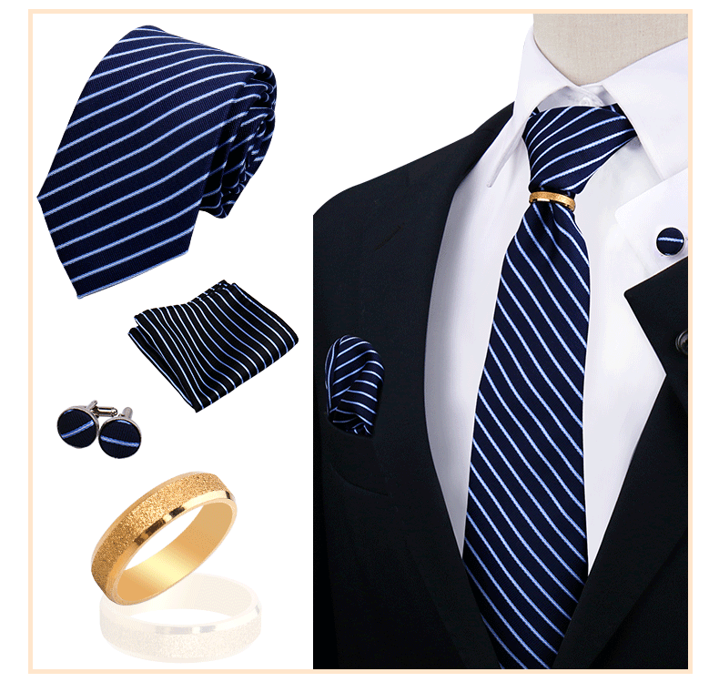 Corbatas para hombre con juego de broches y anillos, diseño de marca, corbatas, pañuelos, gemelos, regalos para bodas y fiestas, accesorios para hombre