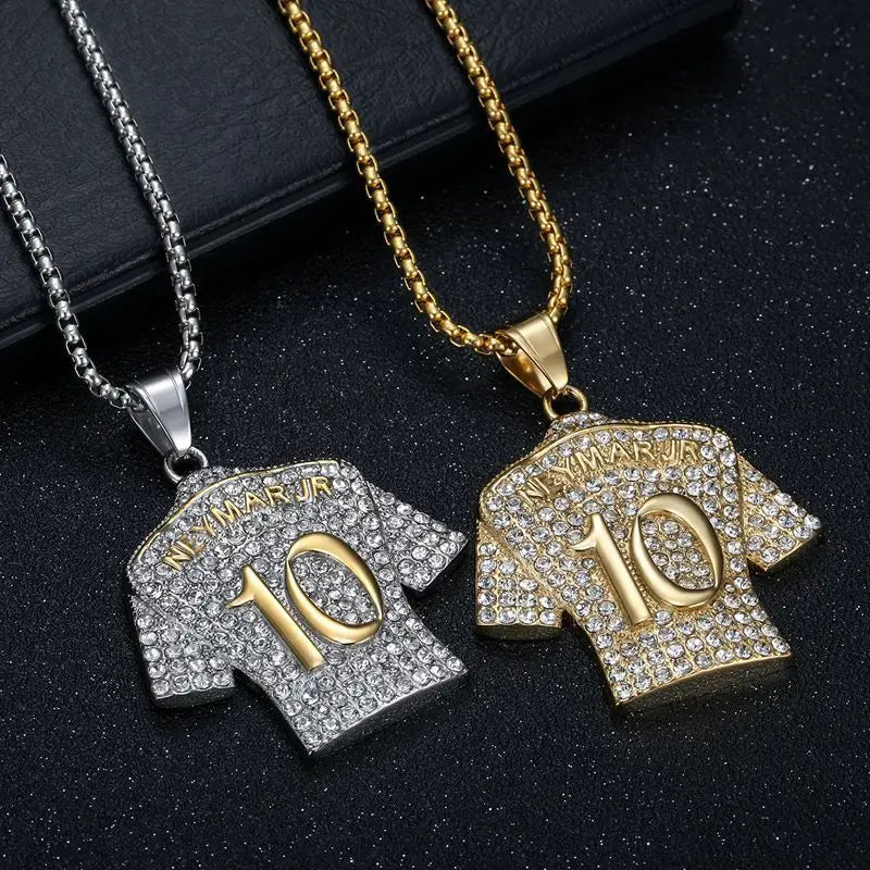 HNSP Stainless steel Metal Zircon Neymar 10 Jersey Pendant Chain Necklace For Men Boy Football Stars Jewelry Accessories Gifts