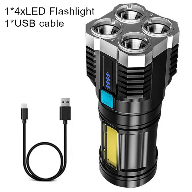 Strong Light LED Flashlight Camping Torch With 4 Lamp And COB Side Lights Outdoor USB Rechargeable Portable Hand Lantern