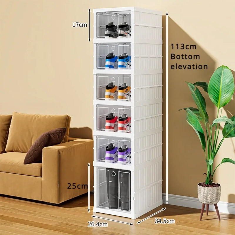 Foldable Shoe Storage Box Stackable Dustproof Transparent Living Room Sneaker Cabinet For Closet Multi Layer Cubby Shoes Rack