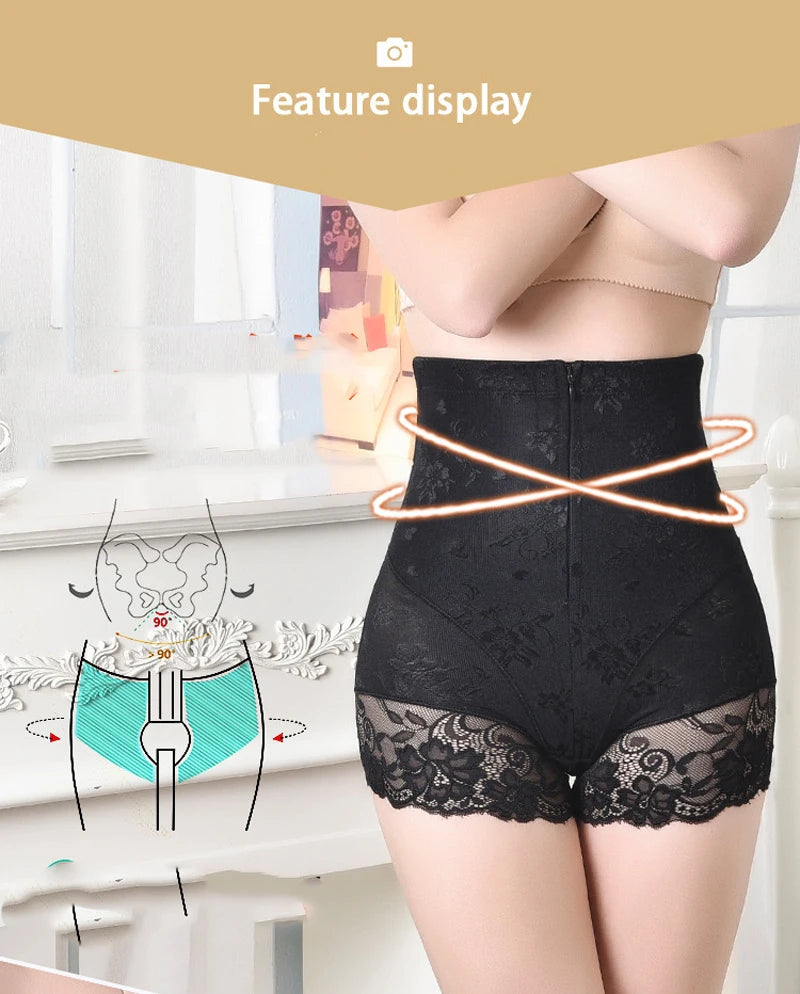 High Waist Shaper Panties Sexy Lace Body Shaper With Zipper Control Panties Postpartum Women Shapewear Butt Lifter Waist Trainer