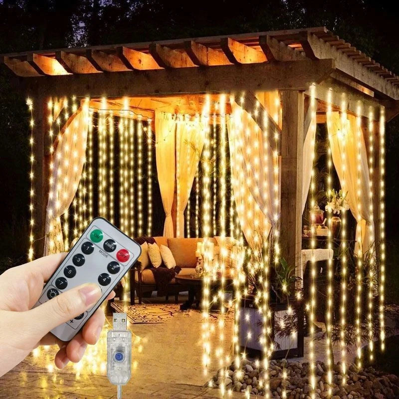 1 Pack LED Curtain Lights with USB 8 Modes Remote Control,for Wedding,Home,Party,Window,Wall,Halloween and Christmas Decorations