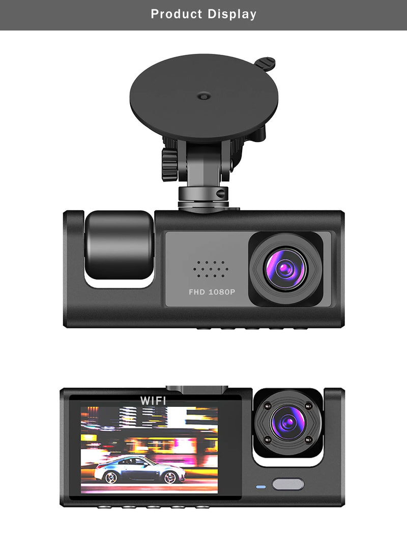 3 Channel WIFI Car DVR HD 1080P Inside Vehicle Dash Cam Three Way Camera DVRs Recorder Video Registrator Mini Dashcam Camcorder