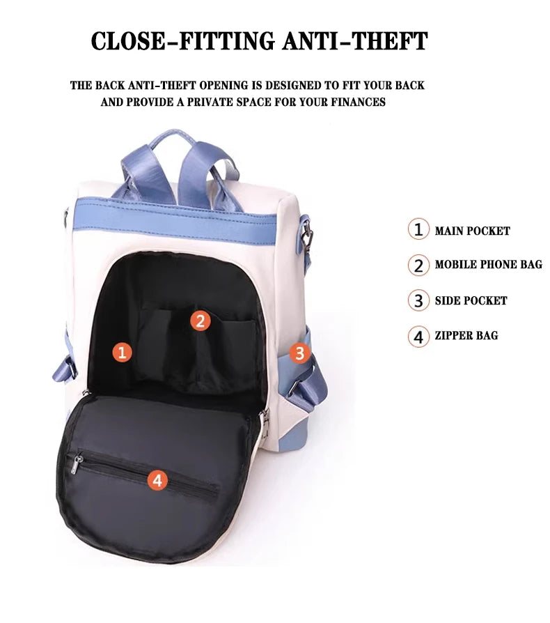 Fashion Women‘s Backpack Oxford Waterproof School Bags for Teenage Girl Multi-Function Shoulder Book Bag Travel Rucksack