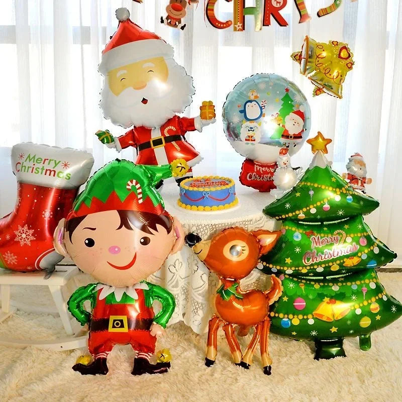 4D Large Christmas Standing Balloon Cartoon Santa Claus Snowman Xmas Tree Foil Balloons New Year Party Home Decoration Supplies