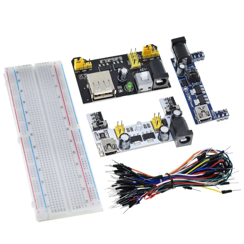 Módulo de alimentación de placa de pruebas MB102 de 3,3 V/5 V + 65 cables puente + prototipo de placa de pruebas MB-102 de 830 puntos para kit Arduino