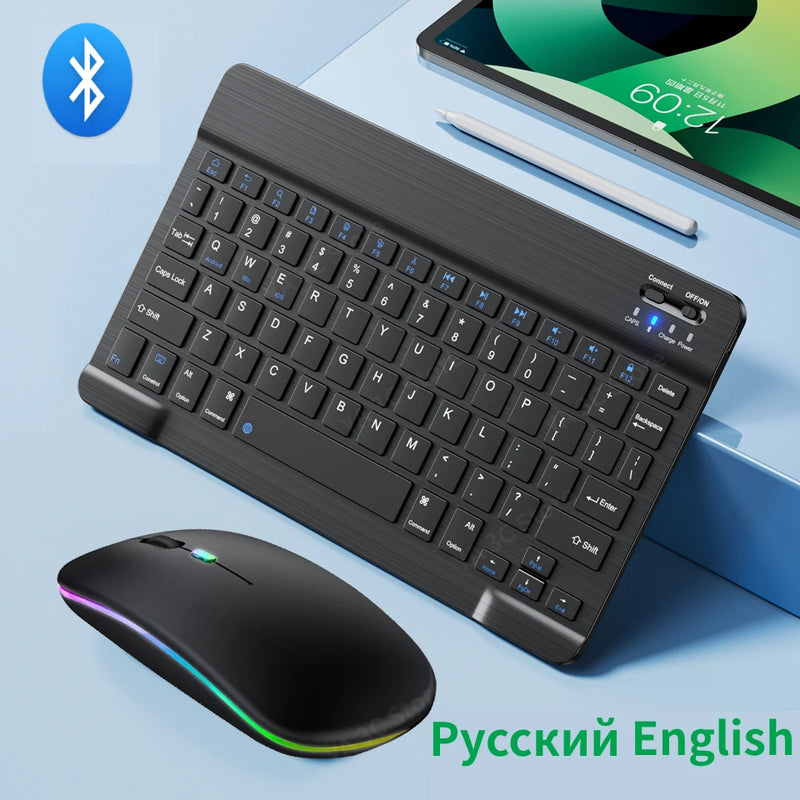 Bluetooth Wireless Keyboard Mouse Rechargeable For IOS Android Windows Tablet For iPad Air Mini Pro English Russian Keyboard