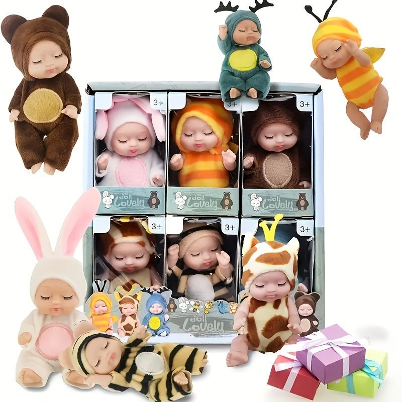 Mini Reborn Baby Dolls, 6-Piece Mini Doll Set, Washable Lifelike Baby Dolls, Animal Clothes Cute Tiny Babies Gifts Set For Girls Boys Toddlers And Kids Kindergarten Graduation Birthday Gift