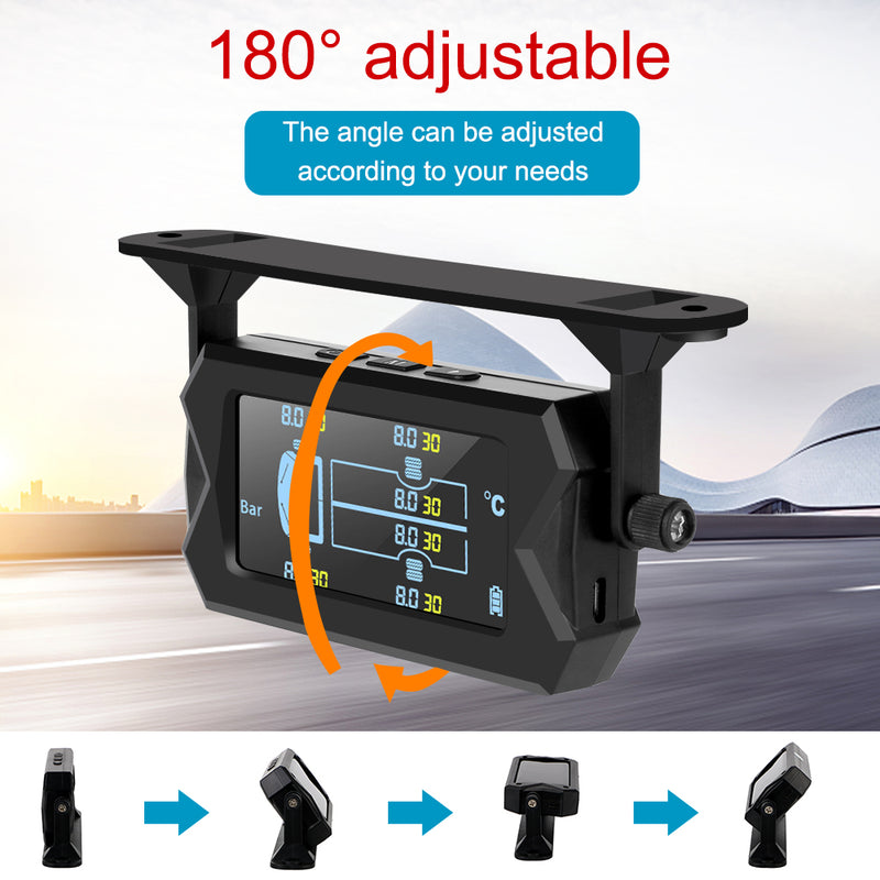 Sistema de monitoreo de presión de neumáticos TPMS para vehículos recreativos y camiones con energía solar, con 6 sensores externos, inalámbrico, soporte ajustable a 180°, resistente al agua