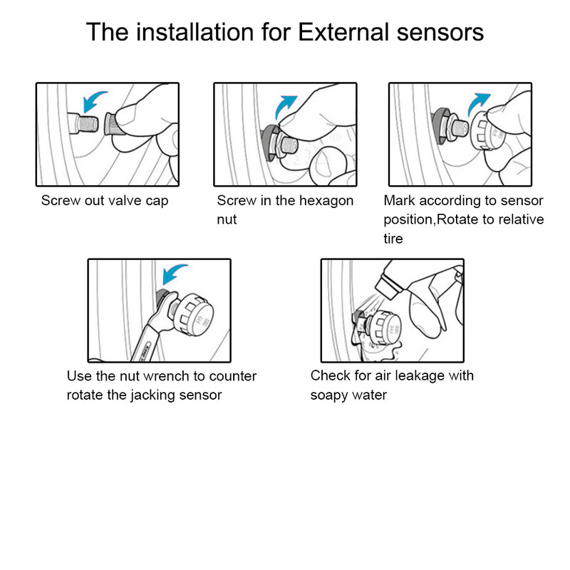 Sistema de monitoreo de presión de neumáticos TPMS para vehículos recreativos y camiones con energía solar, con 6 sensores externos, inalámbrico, soporte ajustable a 180°, resistente al agua