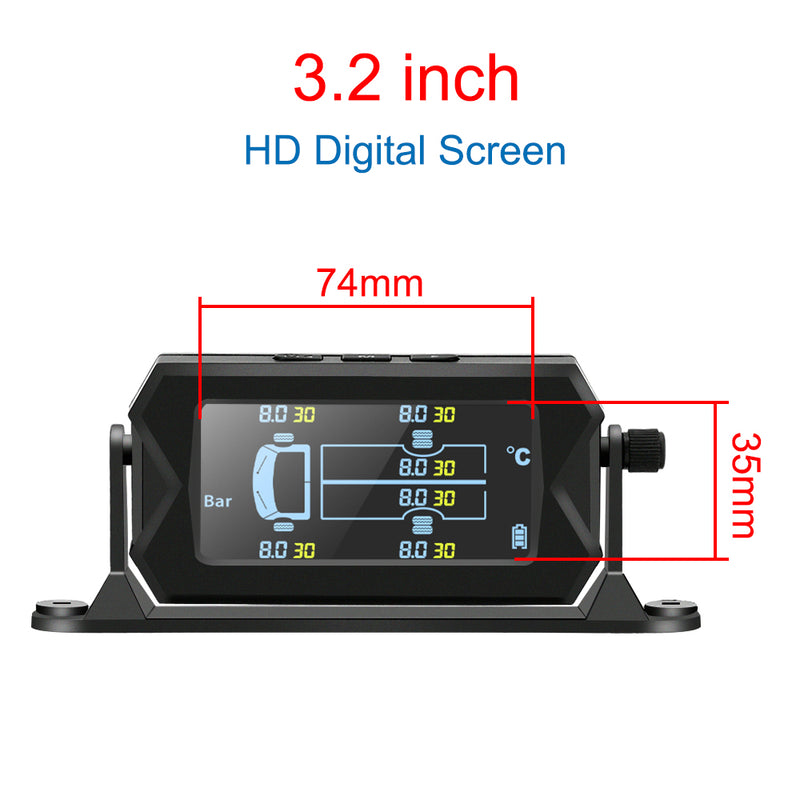 Sistema de monitoreo de presión de neumáticos TPMS para vehículos recreativos y camiones con energía solar, con 6 sensores externos, inalámbrico, soporte ajustable a 180°, resistente al agua